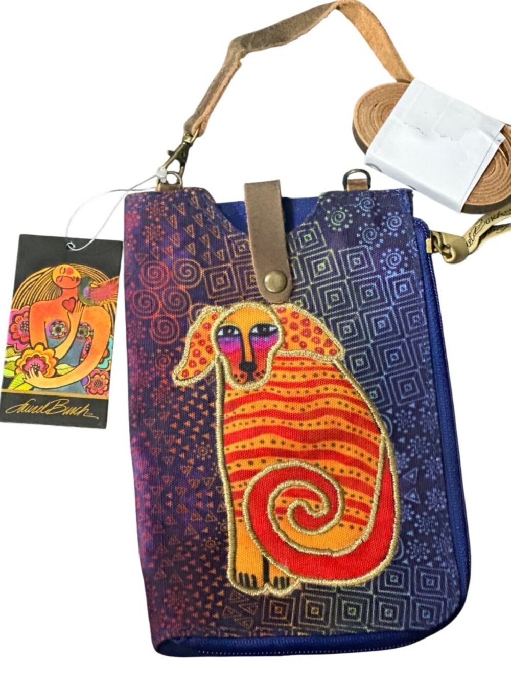 Laurel Burch LB8055B Dog Canvas Crossbody Bag With Adjustable Strap